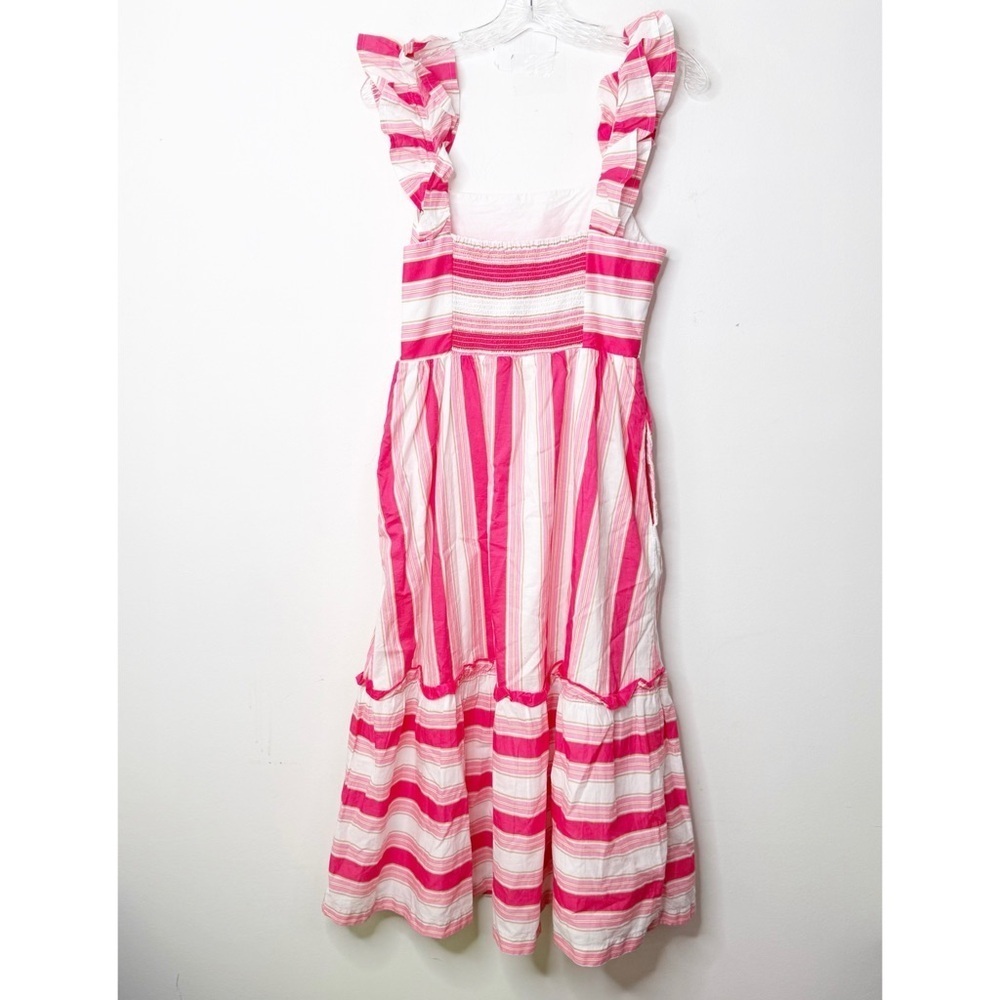 J. CREW | Striped Pink and White 100% Cotton Ruffle Straps Midi Dress Sz. 6 - Picture 6 of 7